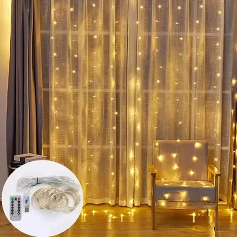 ✨ CORTINA DE LUCES LED DECORATIVAS – LUZ CÁLIDA 3x3 M ✨