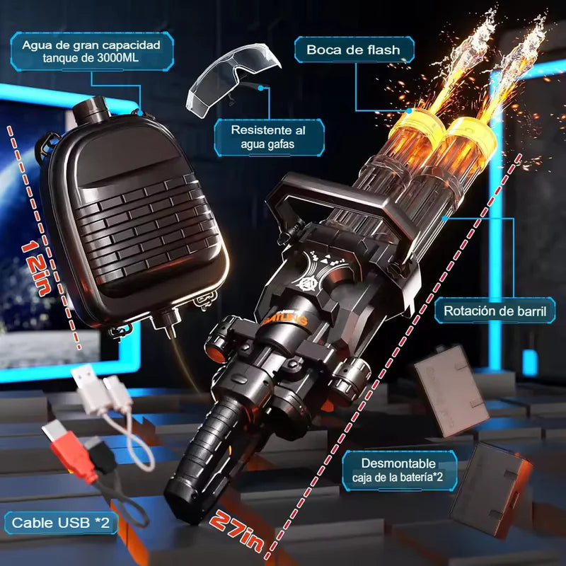 🚀 Ametralladora de agua doble tubo 360° | 🔥 ¡Pura adrenalina en cada disparo! 🔫💦
