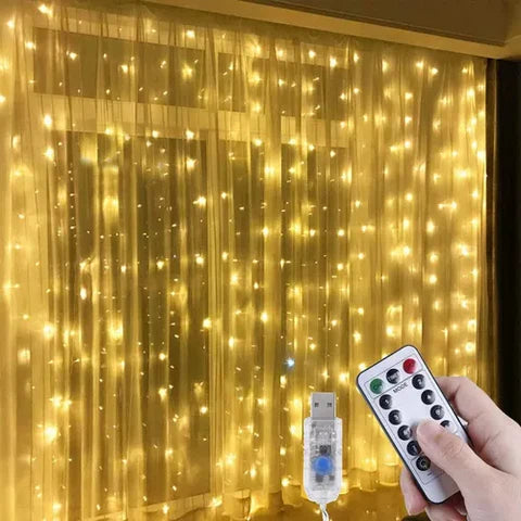 ✨ CORTINA DE LUCES LED DECORATIVAS – LUZ CÁLIDA 3x3 M ✨